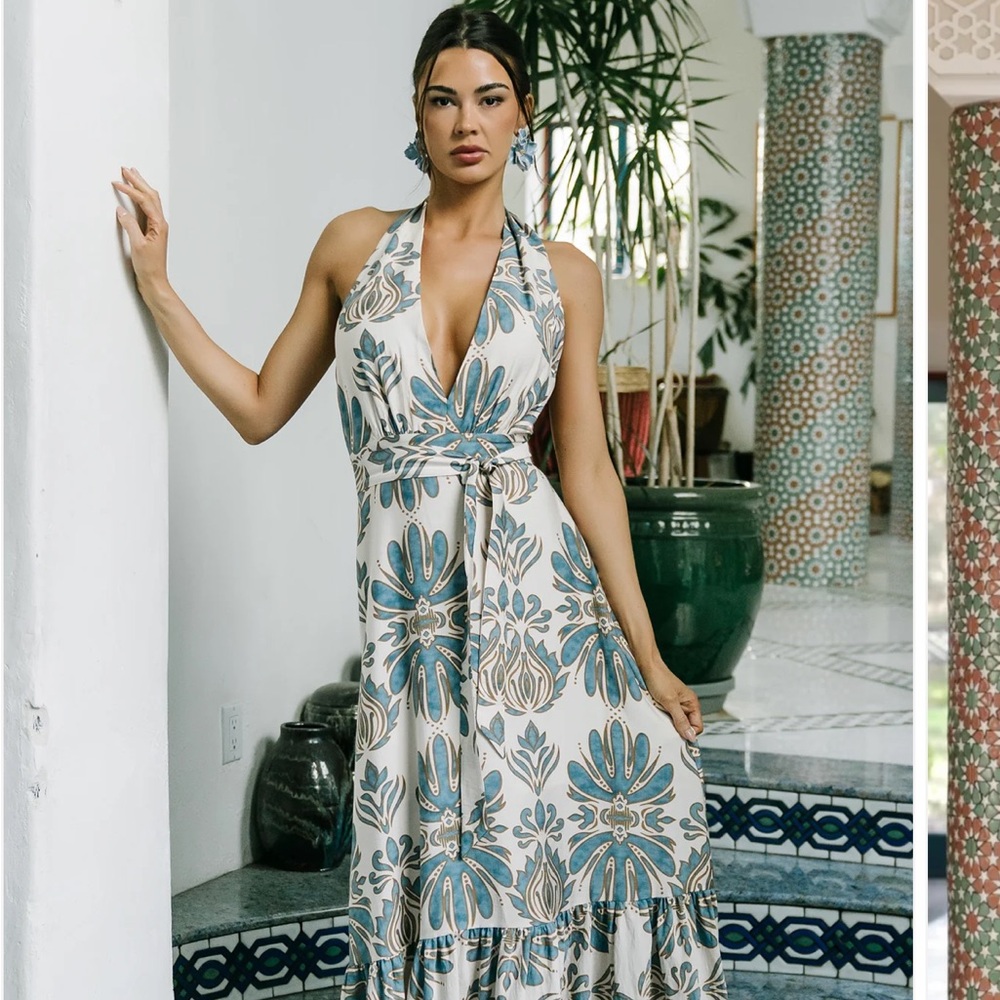 Baltic Born Blue and Cream Floral Maxi Dress